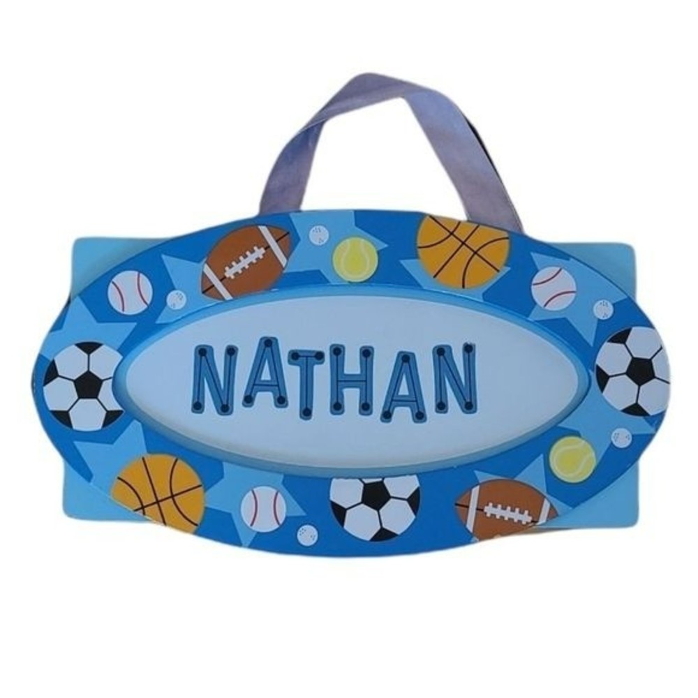 Melissa & Doug Kids Room Wooden Sports Door Plaque - NATHAN
